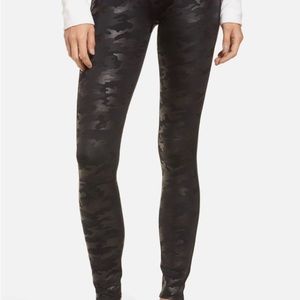 Spanx Faux Leather Black Camo Leggings - Size L Large